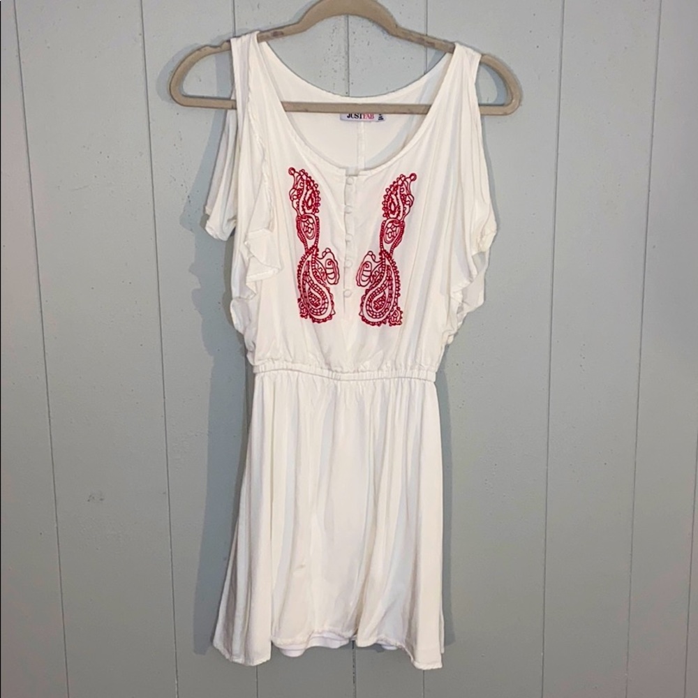 EUC White embroidered flutter sleeve mini dress